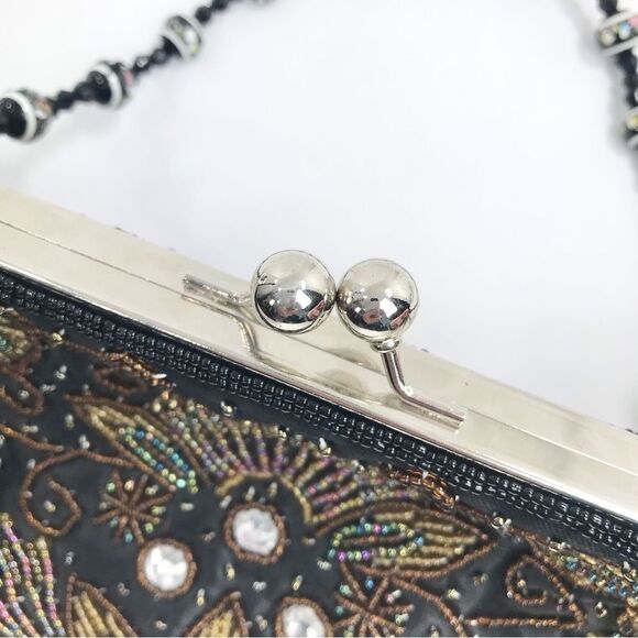 Apt. 9 Black Satin Beaded Floral Sparkle Bead Handle Mini Evening Bag - Picture 11 of 16